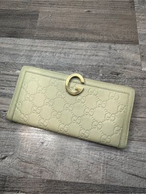 Gucci Leather GG Embossed Guccissima Monogram Long Wallet Beige Grey Ivory